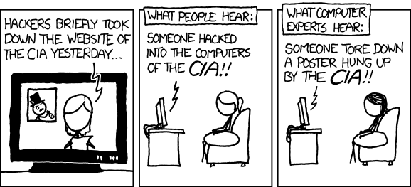 A webcomic explaining the difference between the perception of DDoS-attacks and the actual impact of those attacks