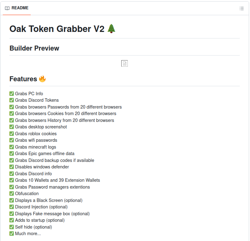 A screenshot of the README from the repository dreamyoak/Oak-Grabber-V2